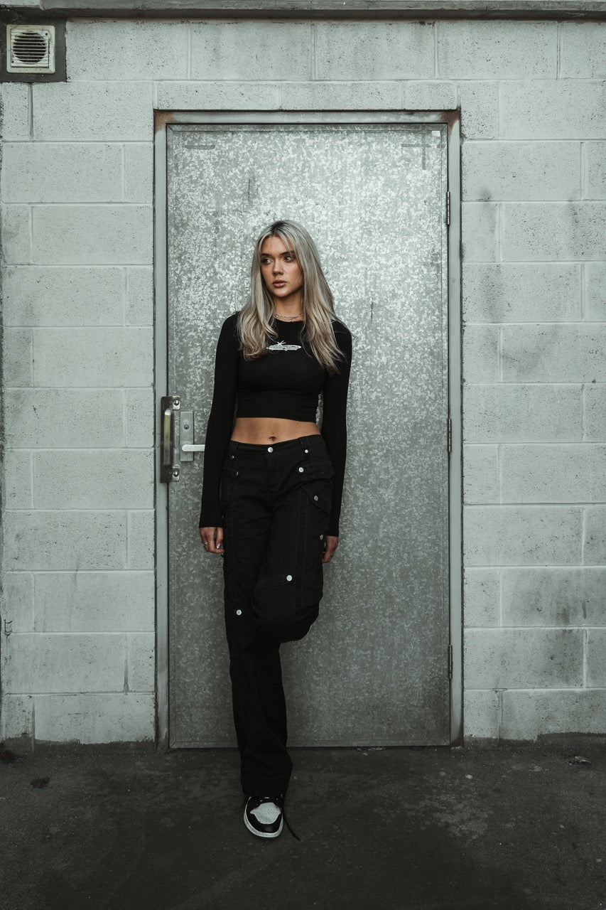 The Cyber Longsleeve Baby Tee - Black