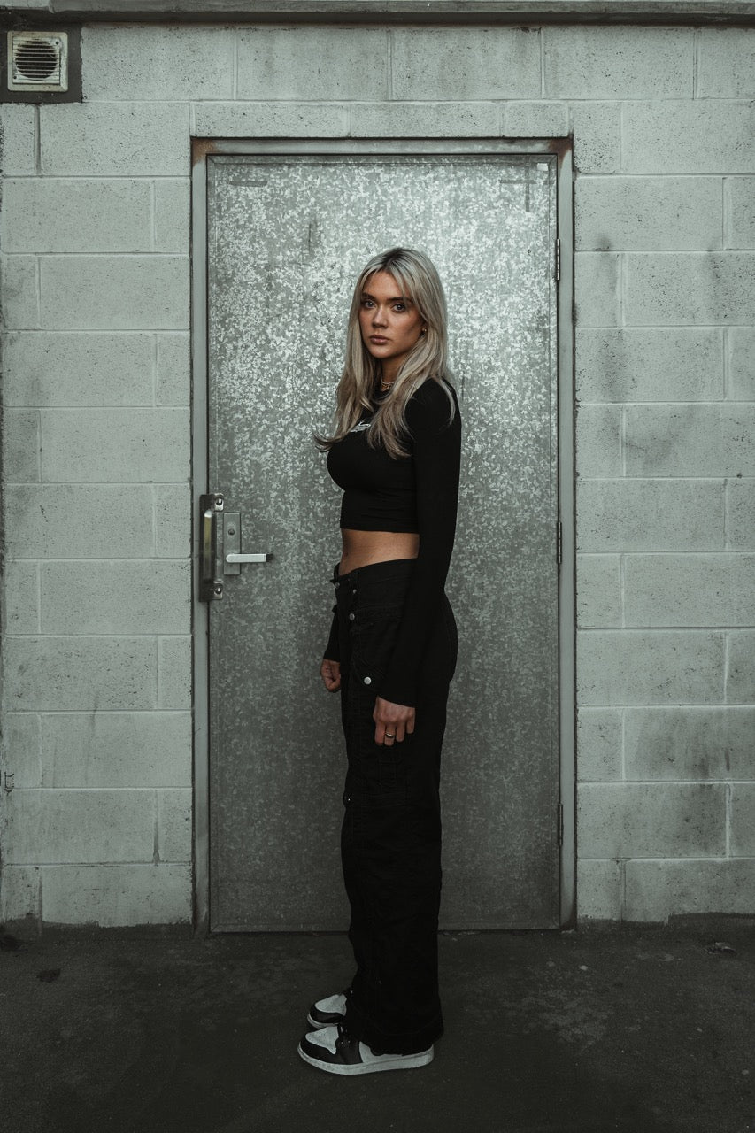 The Cyber Longsleeve Baby Tee - Black