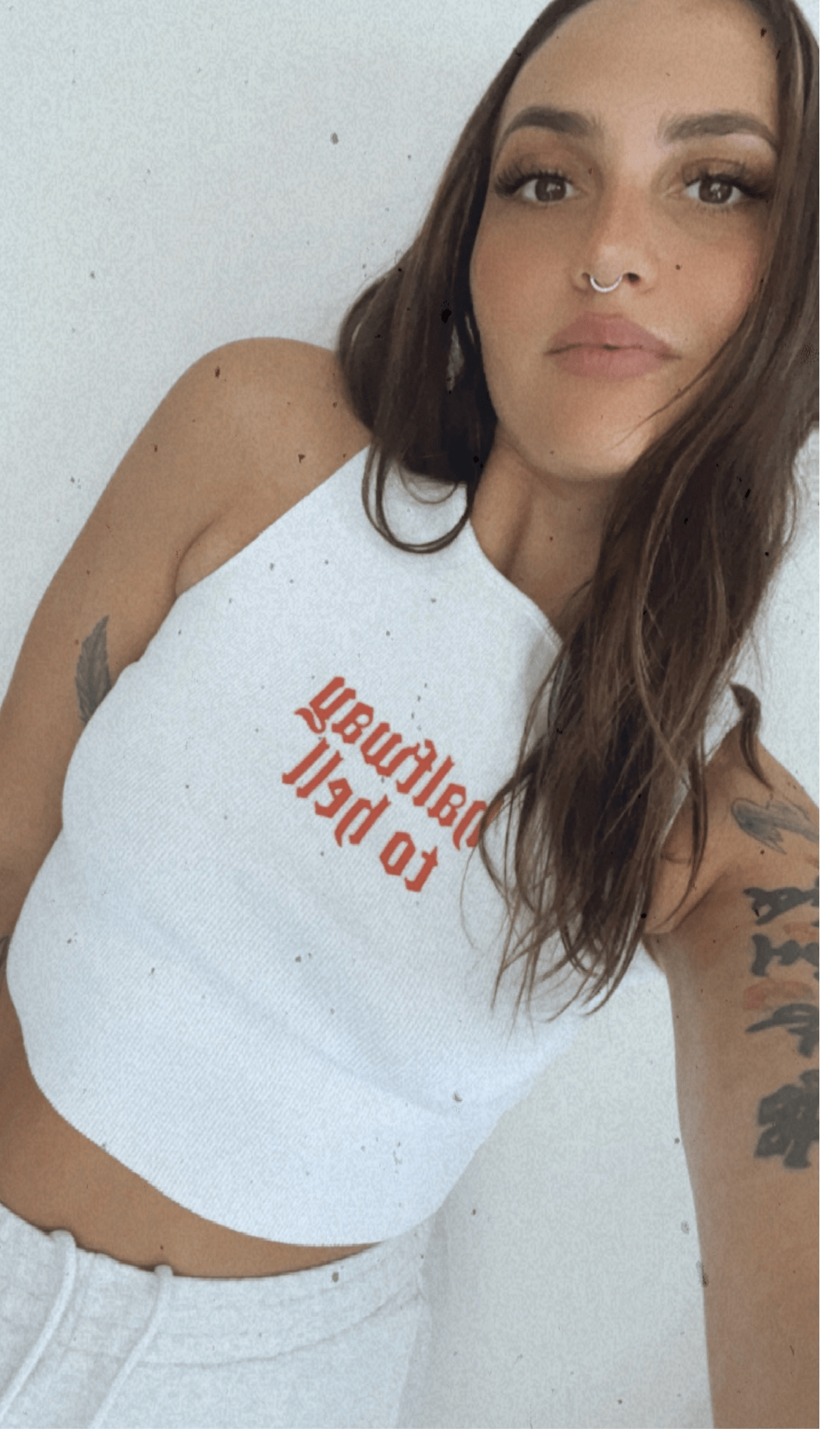 The Halfway to Hell Cropped Tank - White/Red