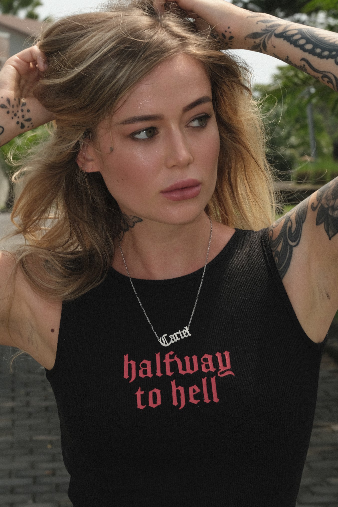 The Halfway to Hell Cropped Tank - Black/Red