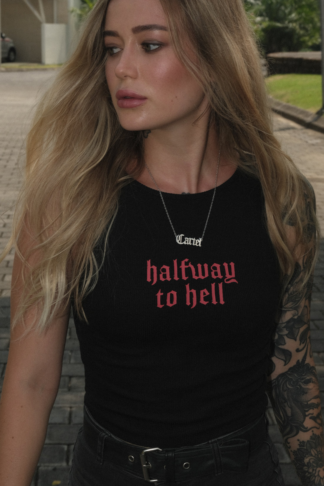 The Halfway to Hell Cropped Tank - Black/Red